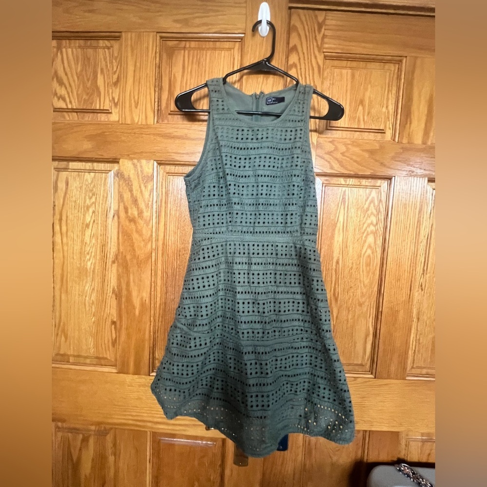 Gap - Olive Green Eyelet Sleeveless Fit & Flare Dress